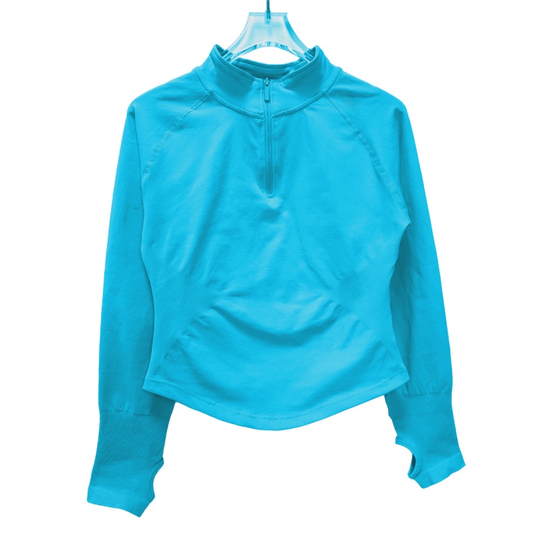 Women Half Zippy Yoga Sports Top, Seamless Tight Long Sleeve Fitness Jacket For Workout, Running, Pilates, Outdoor Gym glacier Blue m