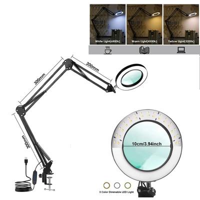 Magnifying Glass With Light, USB Powered 3 Color LED Magnifier For Soldering Iron Repair, Skincare, Crafts & Table Lamp 3 segment Black