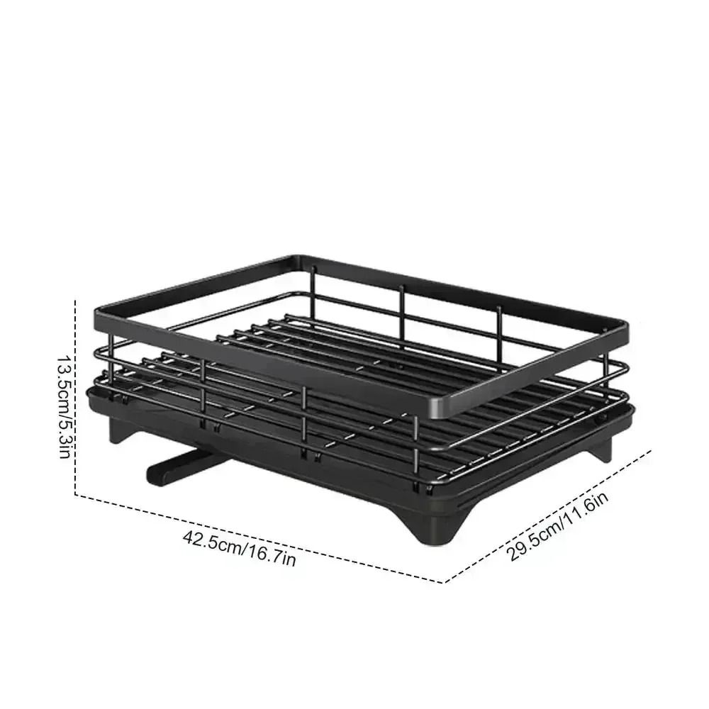 Adjustable Over Sink Dish Drying Rack With Drainboard And Cutlery Storage For Kitchen Counters black Single layer