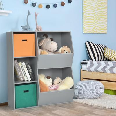 Kids Toy Storage Cabinet Shelf Organizer, Sturdy Gray MDF Toy Organizer With Baskets & Open Shelves Kids Toy Storage Cabinet Shelf Organizer, Sturdy Gray MDF Toy Organizer With Baskets & Open Shelves