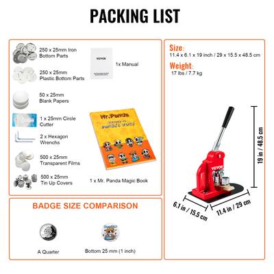 SucceBuy DIY Badge Maker Machine With Button Parts, Custom Round Pin Press Kit For Crafts, Logo, Gifts, Promotions 75mm 500pcs