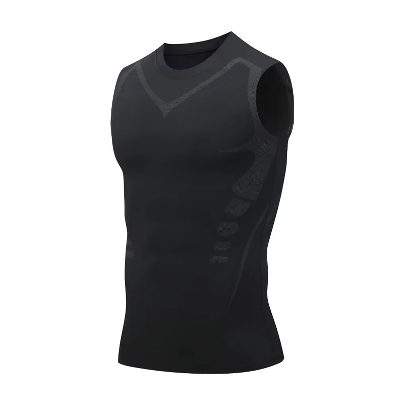 Men's Ionic Compression Vest Sleeveless Ice Silk Body Shaper Tank black l