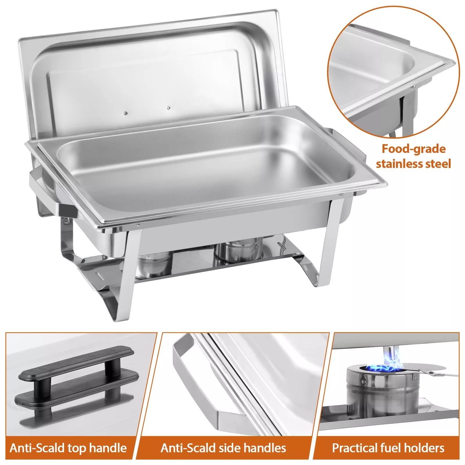 4 Pack 8 QT Stainless Steel Chafer Set Catering Food Warmer, Chafing Dishes For Buffets, Parties & Events 4 Pack 8 QT Stainless Steel Chafer Set Catering Food Warmer, Chafing Dishes For Buffets, Parties & Events