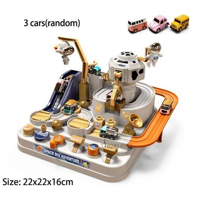 Racing Rail Car Model Toy, Interactive Train Track Adventure Set For Kids Educational STEM Toy With Space Rocket white 3 car