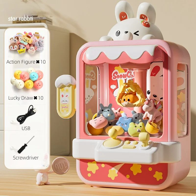 Dinosaur Claw Machine Toy, Mini Arcade Game For Kids, Electronic Prize Catcher With Music, Adjustable Controls rabbit
