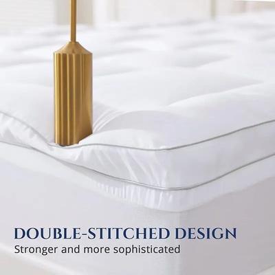 Extra Thick Mattress Topper For Back Pain Quilted Pillow Top Mattress Cover With Deep Pocket Fit white Gray Piping king 78 X 80 In