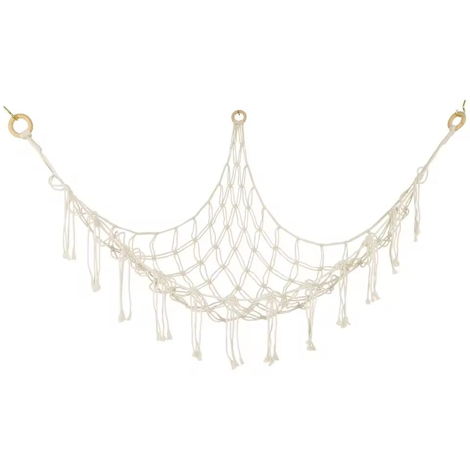 Macrame Toy Hammock Large Hanging Storage Net For Stuffed Animals Corner Organizer offwhite
