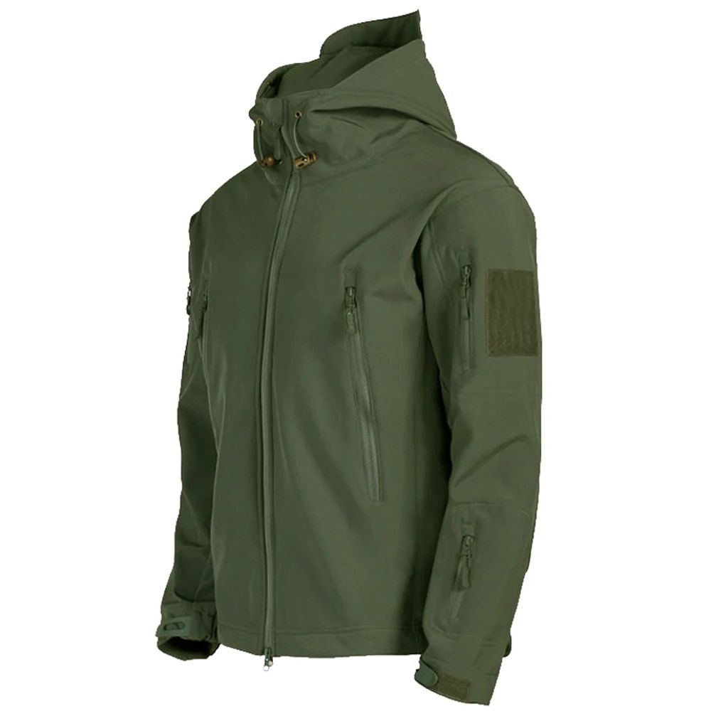 Mens Tactical Soft Shell Jacket Windproof & Waterproof Army Combat Jacket With Hood green 3xl