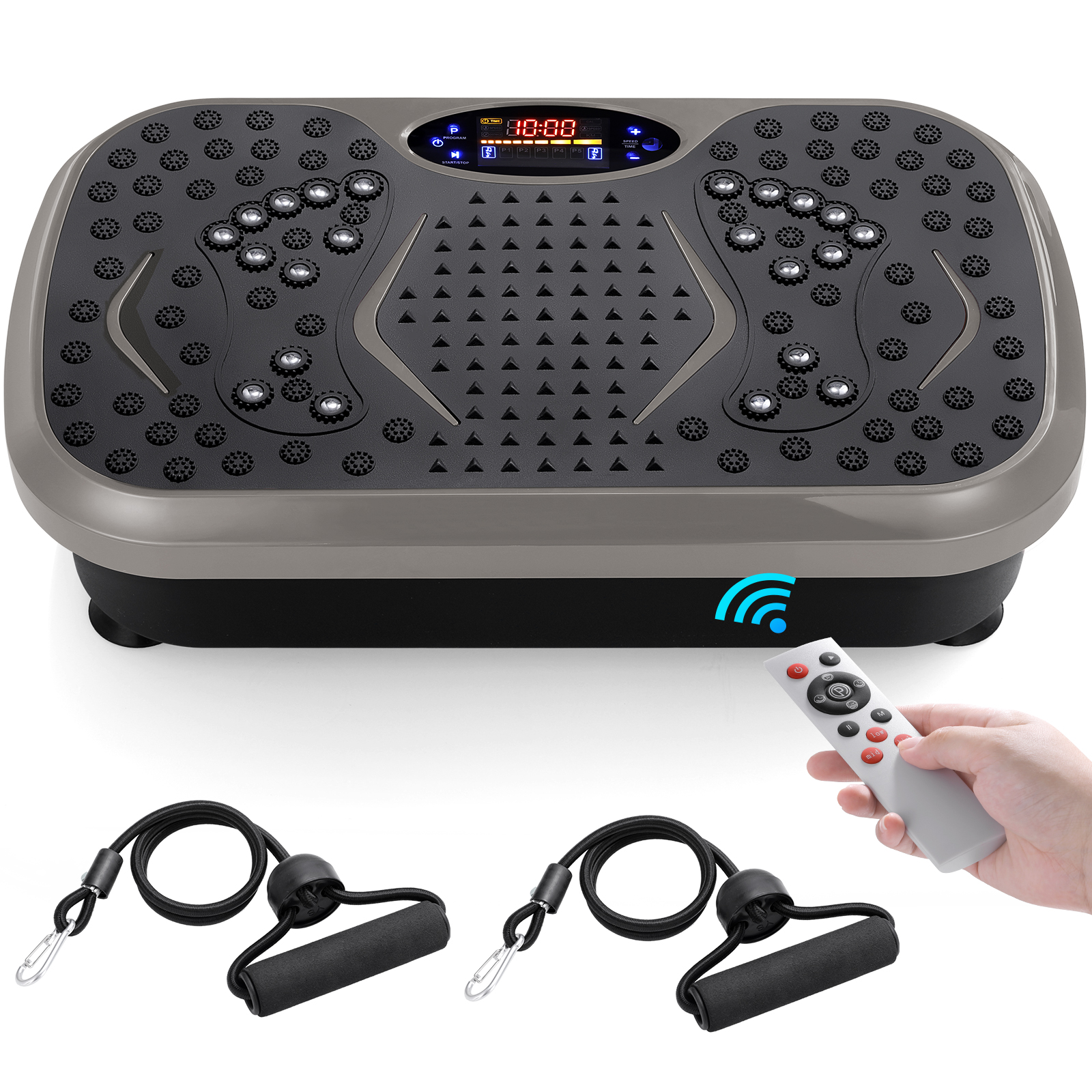 Home Training Equipment: Vibration Plate Exercise Machine With Loop Bands, Whole Body Workout Fitness Platform dark Grey