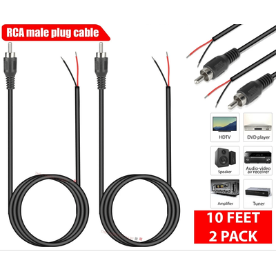 10 FT RCA Male To Bare Wire Cable Cord, Audio Subwoofer Speaker Repair Cable For HDTV, Stereo, AV System 10 FT RCA Male To Bare Wire Cable Cord, Audio Subwoofer Speaker Repair Cable For HDTV, Stereo, AV System