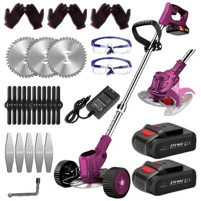 Premium 3 in 1 Cordless Lawn Trimmer And Weed Wacker With Dual Batteries Grass Edger And Brush Cutter purple us Plug Type two Batteries