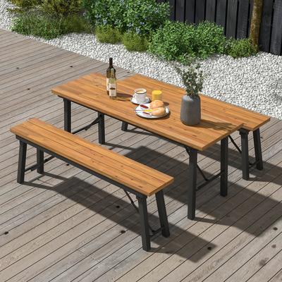Acacia Wood Folding Table, Sturdy Metal Frame Picnic & Dining Table For Indoor Outdoor Use Acacia Wood Folding Table, Sturdy Metal Frame Picnic & Dining Table For Indoor Outdoor Use