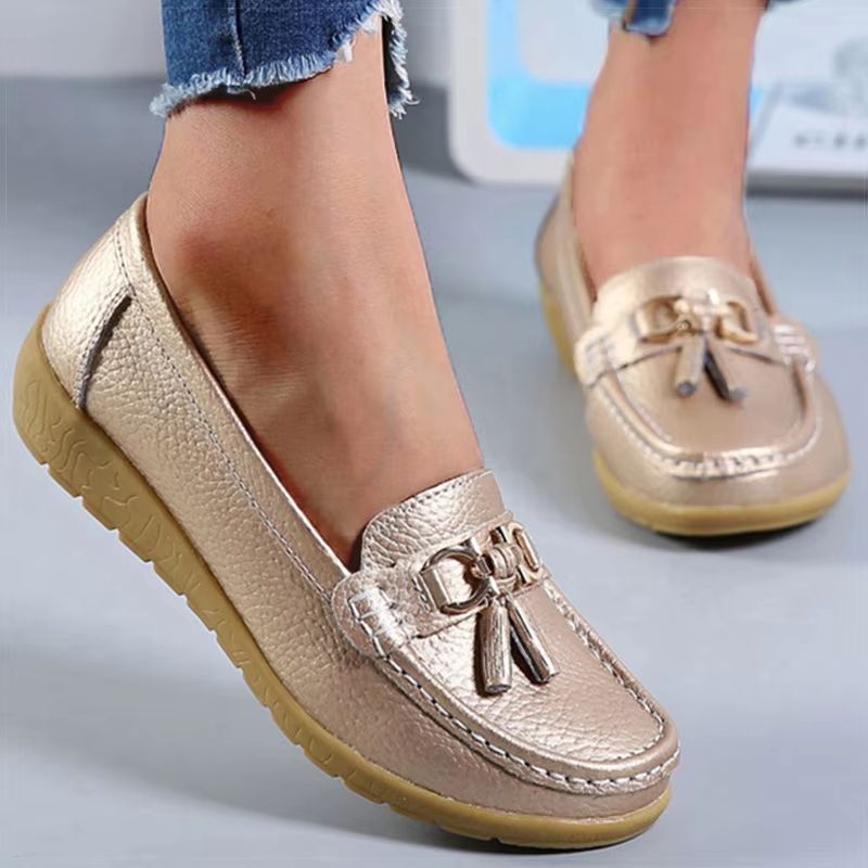 Women Shoes Nurse Loafers Classics Flats Comfortable White Leather Casual Footwear For Women gold 7