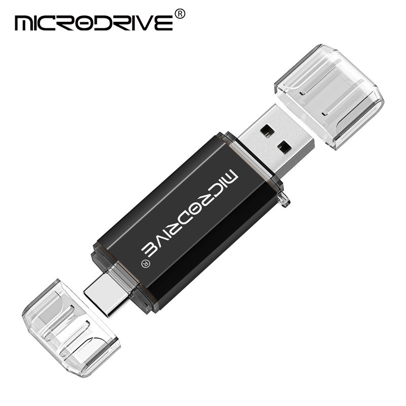 Dual Port Type C USB Flash Drive 2 in 1 OTG Pen Drive For Phones & PCs black 32gb
