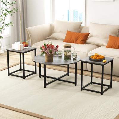 3 Piece Coffee Table Set, Round Coffee Table & 2 Square End Tables | Modern Living Room Furniture 3 Piece Coffee Table Set, Round Coffee Table & 2 Square End Tables | Modern Living Room Furniture