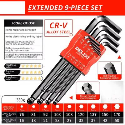 Hex Key Wrench Set With Torque Sleeve For Motorcycles And Bicycles model 1086 Black
