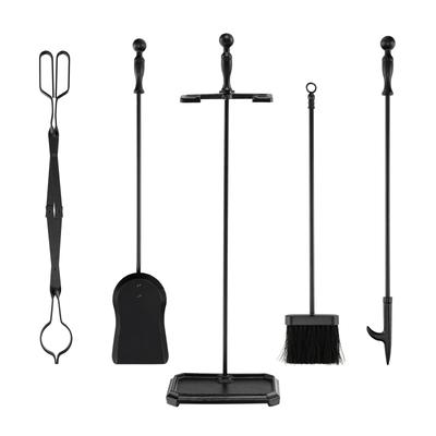 Fireplace Tool Set With Stand, Black Iron Poker, Tong, Shovel, Brush, Heavy Duty Fire Pit Accessories Fireplace Tool Set With Stand, Black Iron Poker, Tong, Shovel, Brush, Heavy Duty Fire Pit Accessories