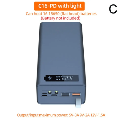 DIY 16 Slot 18650 Battery Holder Power Bank Case For Mobile Charging Projects pd Black