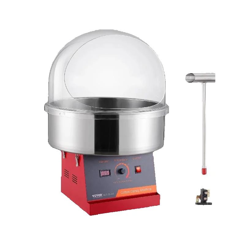 Heavy Duty Electric Cotton Candy Machine Candy Floss Maker, Commercial Cotton Candy Machine, Stainless Steel Bowl Scoop red With Cover