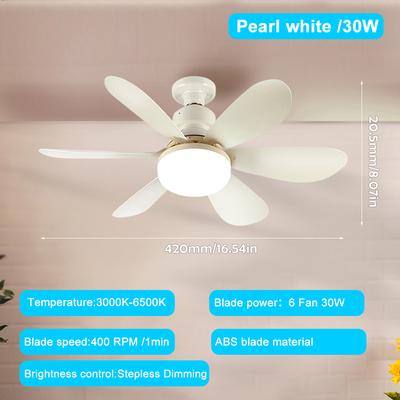 Smart LED Ceiling Fan Light, E26 E27 Base 2040W With Wireless Remote And 3 Lighting Modes For Living Room & Home 42cm White