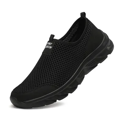 Breathable Mesh Men Running Shoes, Lightweight Summer Sneakers Casual Walking Slip On Loafers Driving Zapatos Casuales all Black 39