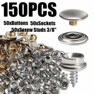 150PCS Stainless Steel Marine Snap Fastener Kit Boat Canvas Cover Button & Socket Set With Screws For Upholstery, Tents 150PCS Stainless Steel Marine Snap Fastener Kit Boat Canvas Cover Button & Socket Set With Screws For Upholstery, Tents