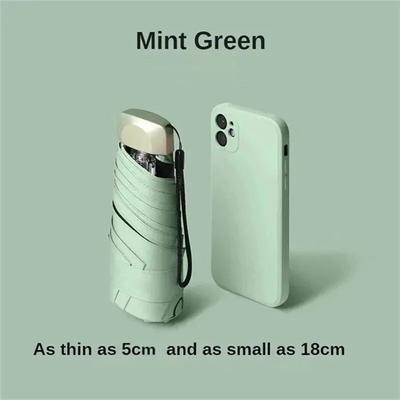 Mini Sun Umbrella Pocket Rain Umbrella Vinyl Folding UV Protection Travel Parasol Capsule, Compact Sun Shade Gift mint Green