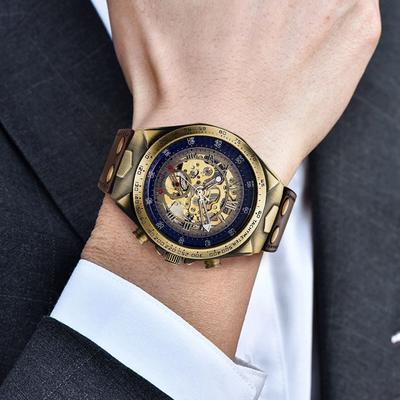 Elegant Retro Skeleton Dial Men's Watch, Automatic Mechanical Movement & Premium Leather Strap Elegant Retro Skeleton Dial Men's Watch, Automatic Mechanical Movement & Premium Leather Strap