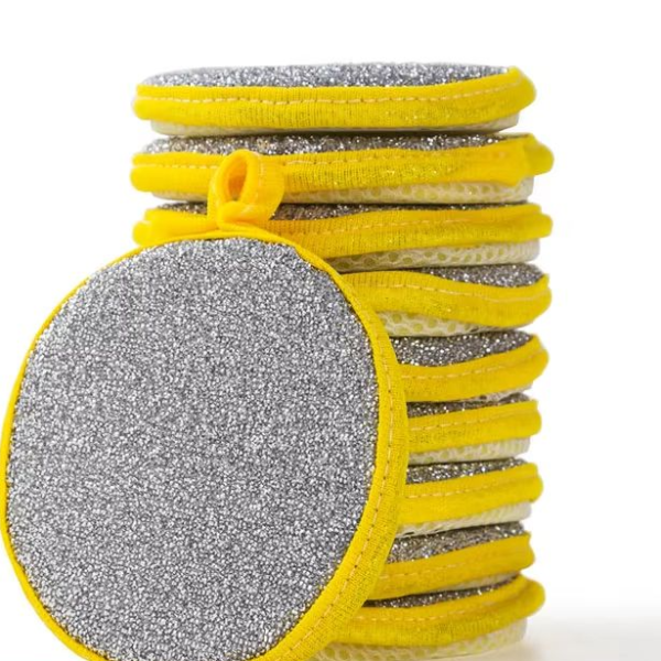 Double Sided Dishwashing Sponge, Non Scratch Pot & Pan Scrubber With Hanging Hole, Kitchen Cleaning Tool yellow 10pcs