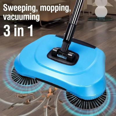 Hand Push Floor Broom With Long Handle And Spiral Cleaning System white