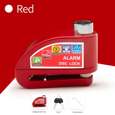 Motorcycle Bicycle Lock Alarm Anti Theft Disc Brake Padlock With Safety Protection Reminder Rope & Bag, Aluminum Alloy red