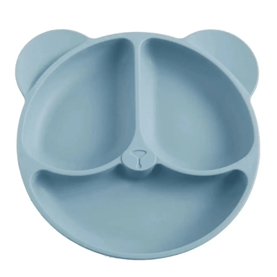 Bear Shaped Silicone Baby Plate Suction Cup Dinnerware For Toddlers blue