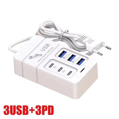 35W Multiport USB Fast Charger 6 Port Wall Adapter With Type C And USB Hub For EU US Plug 3 Usb 3 Pd White Eu