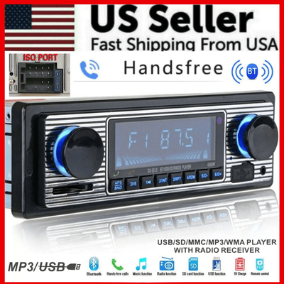 Bluetooth Vintage Car FM Radio MP3 Player USB Classic Stereo Audio Receiver With AUX, SD Slot, Remote Control Bluetooth Vintage Car FM Radio MP3 Player USB Classic Stereo Audio Receiver With AUX, SD Slot, Remote Control