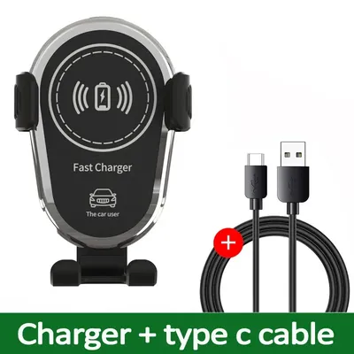 Wireless Car Charger Mount, Fast Charging Phone Holder For IPhone, Samsung, Xiaomi black With Cable