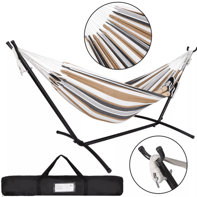 Heavy Duty 2 Person Hammock With 9FT Steel Stand Portable Double Hammock Bed For Patio, Garden, And Travel Heavy Duty 2 Person Hammock With 9FT Steel Stand Portable Double Hammock Bed For Patio, Garden, And Travel