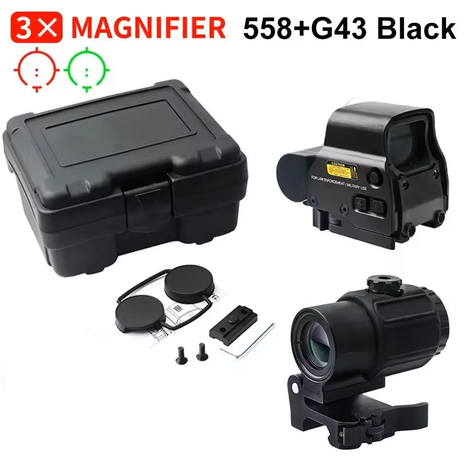 Tactical Red Dot Sight Set With 558 Holographic And G Series Magnifier g43 Black Set