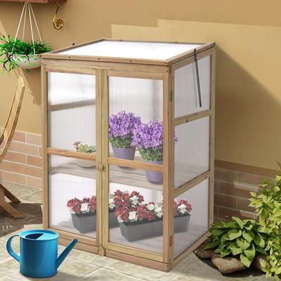 Premium Garden Portable Wooden Greenhouse With Double Shelves & Foldable Top For Patio, Balcony & Deck Plant Display Premium Garden Portable Wooden Greenhouse With Double Shelves & Foldable Top For Patio, Balcony & Deck Plant Display