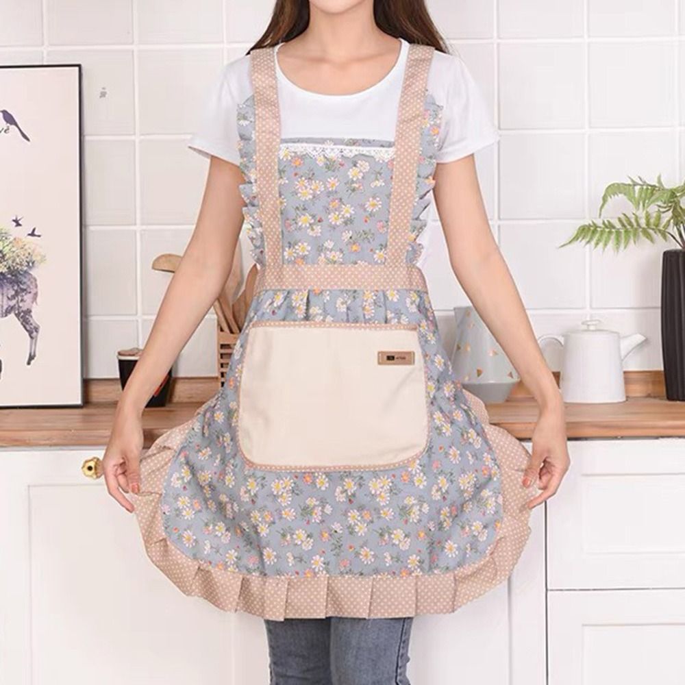 Lovely Canvas Apron For Female Household, Breathable, Antifouling & Perfect For Kitchen Cleaning pink