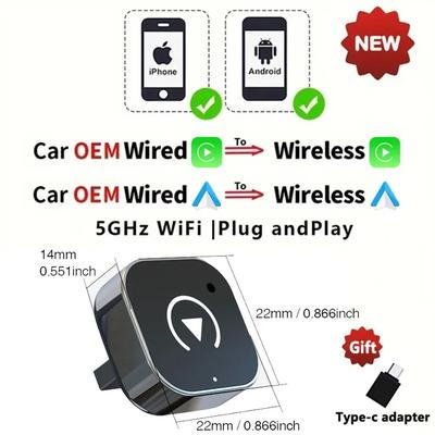 CarPlay Wireless AI Box Adapter With Android Auto 5G Smart Dongle For IPhone And Android Devices type B