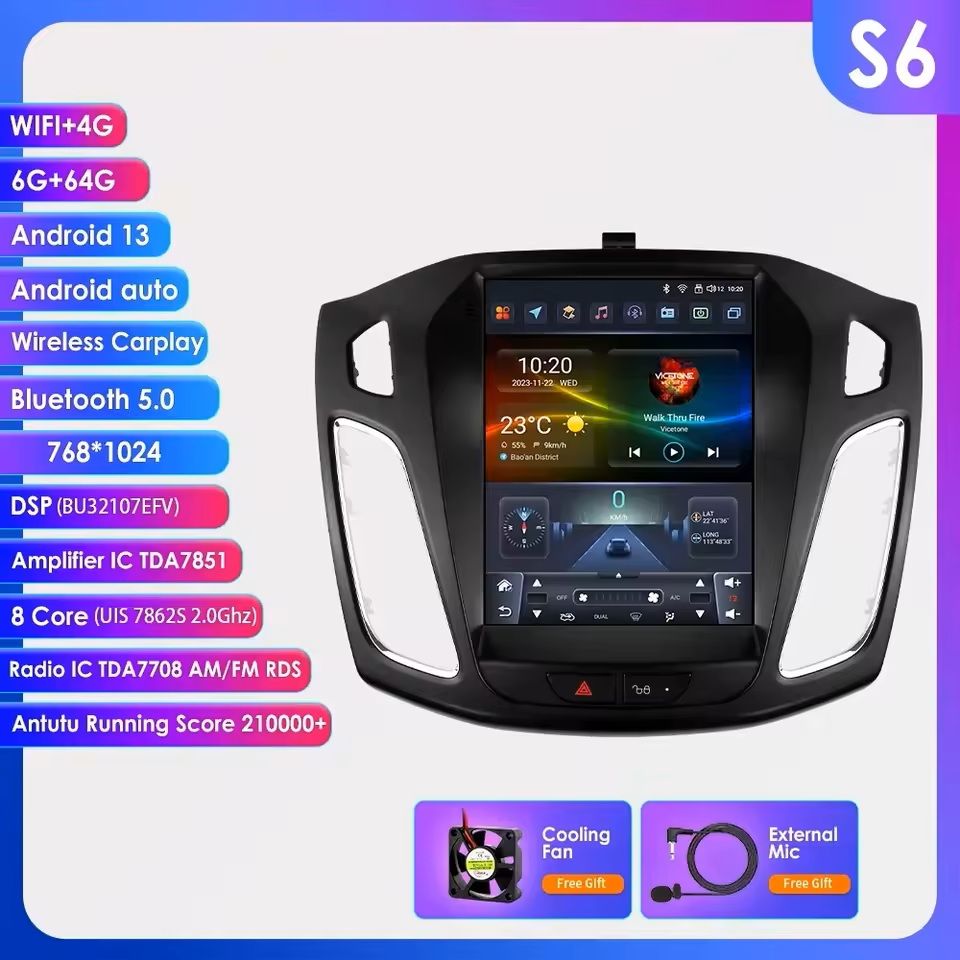 9.7 Inch Android Car Multimedia Player With GPS And CarPlay For Ford Focus s6 4g 8core 6g 64g