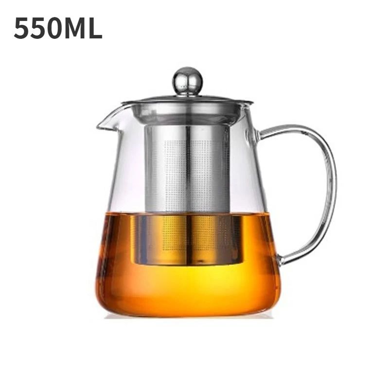 Glass Teapot With Stainless Steel Infuser, Heat Resistant Kung Fu Teaware For Puer, Oolong & Herbal Flower Tea Brewing 550ml