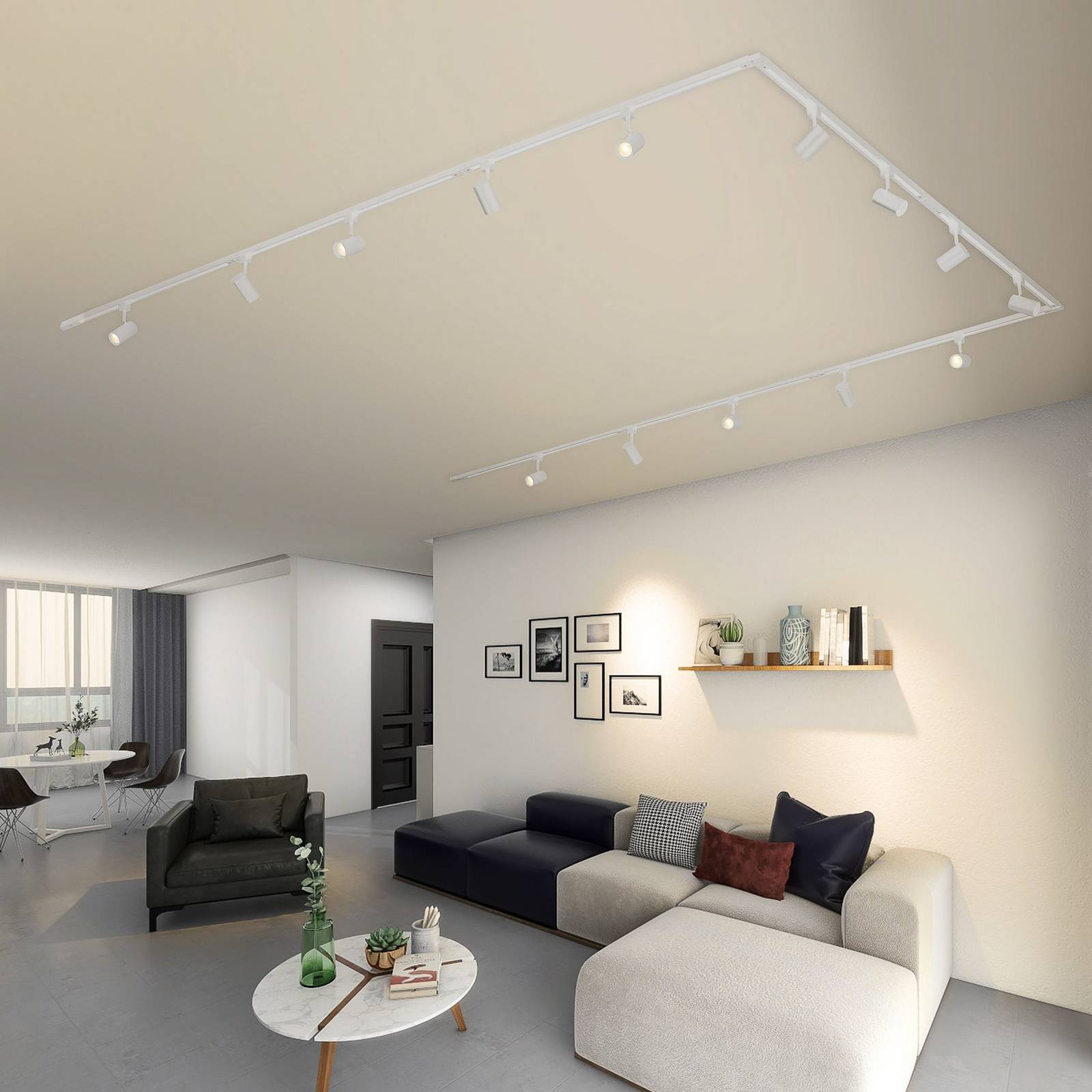 Lindby 1-Phasen-Schienensystem Linaro, GU10, 14-flg., weiß Linaro Lindby, dimmbar, weiß / opal, für Wohn- / Esszimmer, Metall, Modern, Stromschienenleuchte