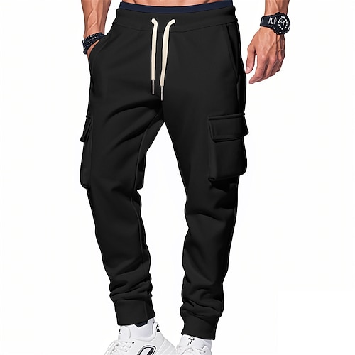 Homme Jogging Cargo Joggings Pantalon Jogger Pantalons Cordon de serrage Taille Élastique Multi-poches Uni Confort Quotidien Sport en Plein Air Mode Occasionnel Kaki Noir Micro-Élastique