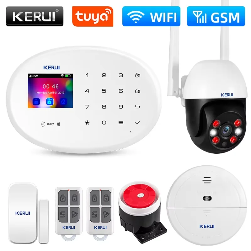 KERUI 2,4 Zoll Bildschirm 2G WIFI GSM Home Alarm Einbrecher Sicherheitssystem für Zuhause 433 MHz Tuya Smart APP Steuerung RFID Karte W202 Image