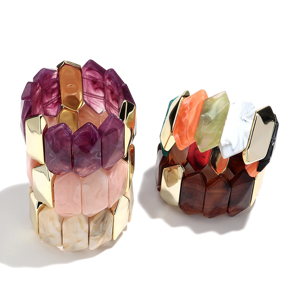 Bohomia Acryl-Design, geometrische Raute, klobiges, stapelbares Armband für Frauen, elastisch, unregelmäßig, bunt, Armbänder 2025, Schmuck Image
