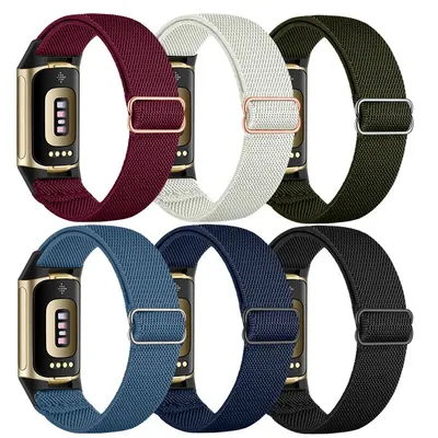 6 Stück Nylon-Gummibänder für Fitbit Charge 5/6 – weicher, dehnbarer Sportgurt Image
