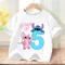 Stitch Bambino Compleanno T-shirt Baby Party Numero Camicia Cortoon Abbigliamento Angelo Tees Ragazza Ragazzo Manica corta Abbigliamento Bambini Top Regalo