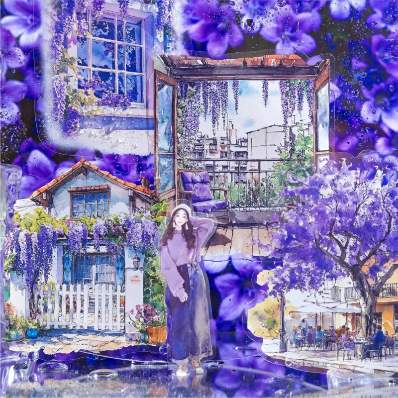 15 Blatt urbane Szenenaufkleber, farbenfrohes Stadtdorama, kreatives Scrapbooking-Zubehör Image