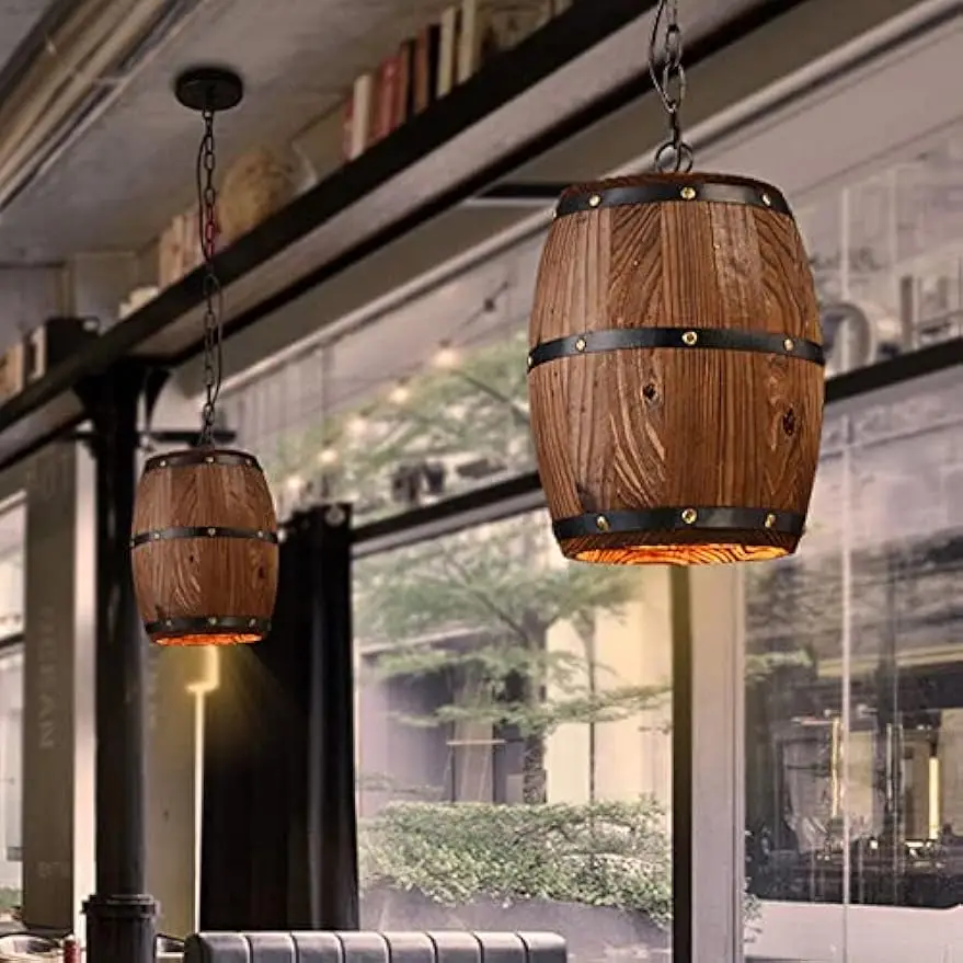 Industrielle Retro Holz Weinfass Pendelleuchte Lampe Deckenleuchte Pendelleuchte E26 Deckenpendelleuchte (Birne nicht im Lieferumfang enthalten) Image